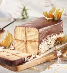 Baumkuchen con cobertura de chocolate