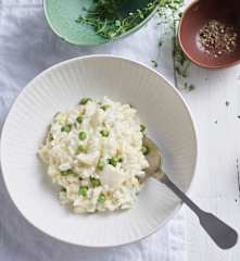 Risotto au cabillaud et petits pois à la menthe