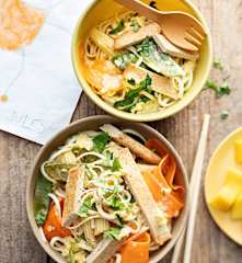 Babyfreundliche Mango Tofu Sesam Nudeln