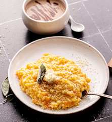 Menù: Risotto alle patate dolci; budino alla cannella e salsa al cioccolato