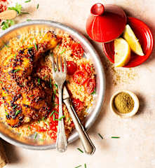 Pollo a la chermoula con cuscús de tomate - Marruecos