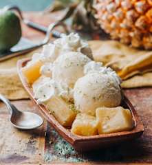 Sorbet ananas-citron vert et ananas rôti