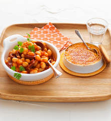 Cocos de Paimpol au chorizo, crèmes brûlées à la carotte