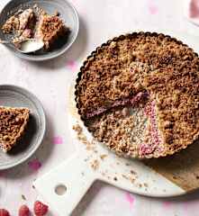 Tarta crumble de frambuesas
