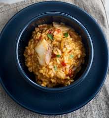 Risoto de corvina e amêijoa