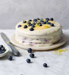 Blueberry Cake with Cream Cheese Frosting and Lemon Curd