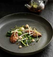 Steamed Seared Quail, Celeriac Tea, Celeriac and Apple