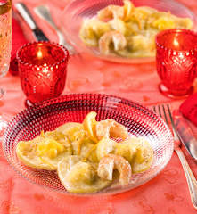 Cuori di arancia ripieni di gamberoni