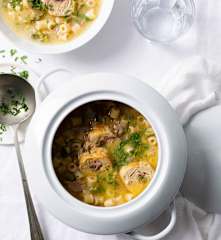 Soupe de pâtes et involtini de poulet