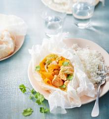 Papillotes de dinde au curry et chou chinois