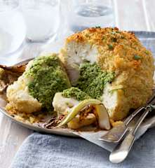 Hazelnut and herb stuffed cauliflower