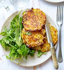 Galettes croustillantes  de pommes de terre au bacon et fromage