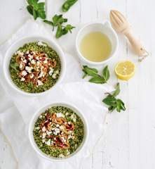 Lulas com cuscuz e espinafres