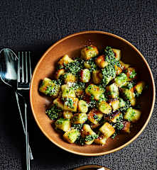 Ricotta gnocchi with walnut and spinach pesto