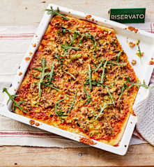 Pizza mit Zucchini und Fenchelhack