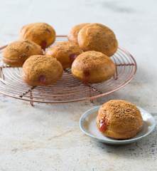 Jam-filled sweet potato doughnuts