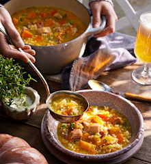 Kürbis-Kasseler-Eintopf mit Graupen