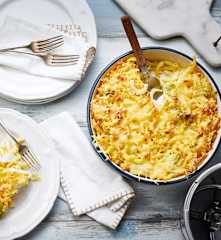 Gratin de pâtes au poisson et poireaux