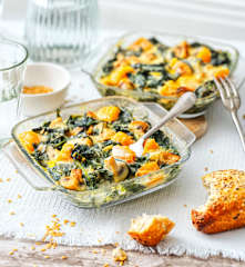 Gratin de champignons, courge et épinards