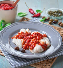 Cernia con salsa mediterranea