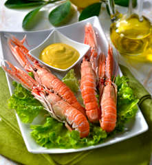 Scampetti con maionese alla senape