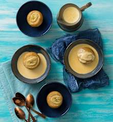 Steamed banana puddings with honey ginger crème anglaise