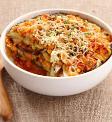Aubergine, Courgette and Red Lentil Gratin