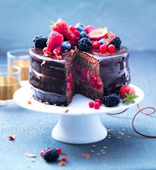 Bavarois chocolat, caramel et fruits rouges