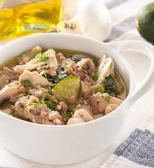 Salteado de champiñones y calabacín con jamón