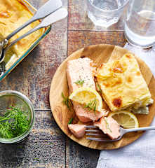 Gratin dauphinois à la crème de céleri-rave et pavé de saumon