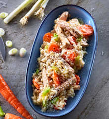 Risotto mit Steakstreifen und Frühlingsgemüse