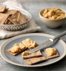 Fennel and Caraway Rye Crackers with Houmous