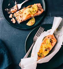 Papillotes de saumon, citron confit-gingembre