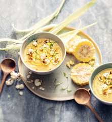 Crème onctueuse maïs, vanille, orange et popcorn