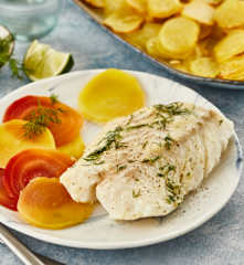 Cabillaud à la vapeur mariné à l'aneth