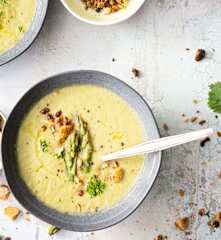Vegetable and Nettle Cream Soup with Aromatic Granola