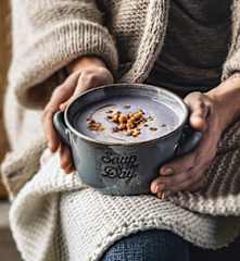 Soupe de chou rouge et pois chiches rôtis