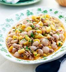 Chocos com ervilhas e batata-doce