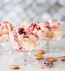 Rote Rüben-Ziegenkäse-Eis mit Crackern