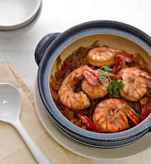 Cassolette de crevettes et vermicelles