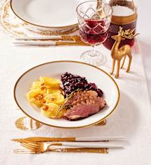 Entenbrust mit Roter Bete und Kartoffelgratin