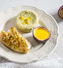 Cabillaud sauce Passion et petits flans de poireau