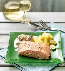 Saumon et pommes de terre sauce aux champignons