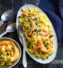 Biryani de crevettes, fruits secs et safran
