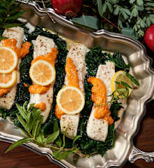 Steamed Halibut with Romesco Sauce (Bill Yosses)