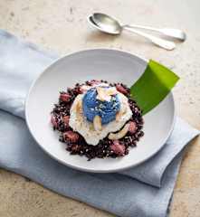 Black sticky rice with taro and blue matcha ice cream (Luke Nguyen)
