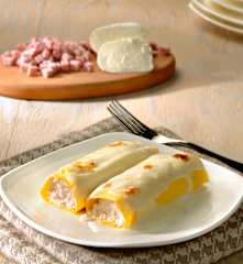 Canelones de mozzarella y jamón de York