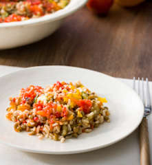 Arroz integral, lentejas y verduras al vapor