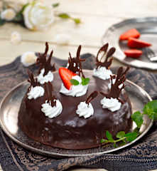 Kakaový dort s krémem a čokoládovou polevou