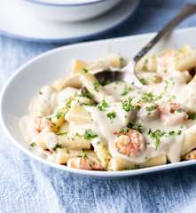 Pasta with Dairy-free Creamy Sauce and Prawns